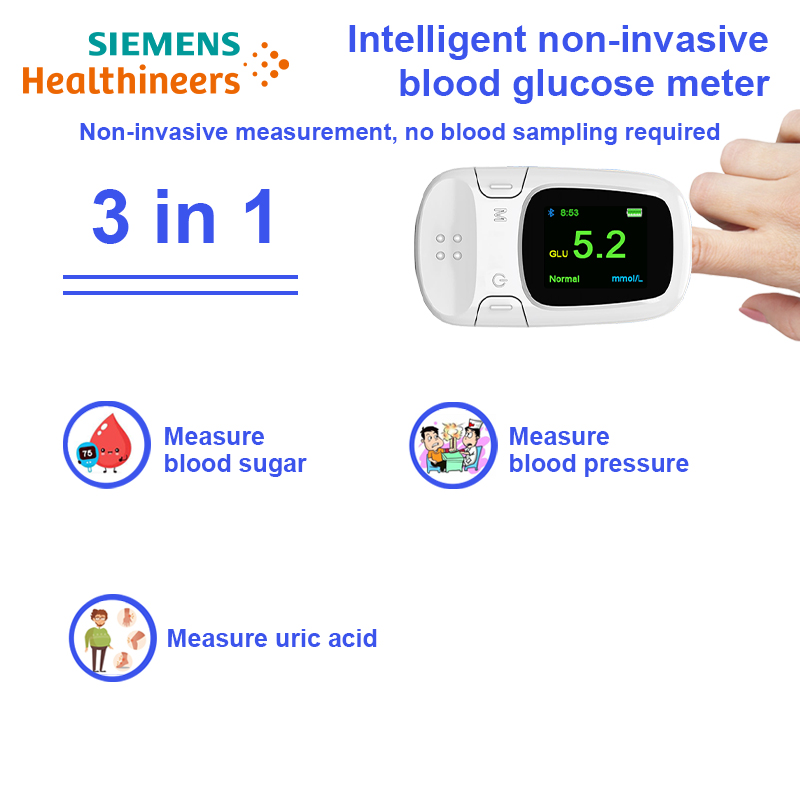 Siemens【3 em 1】Medidor de glicemia não invasivo inteligente【medição não invasiva de açúcar no sangue + medição da pressão arterial + medição de ácido úrico】